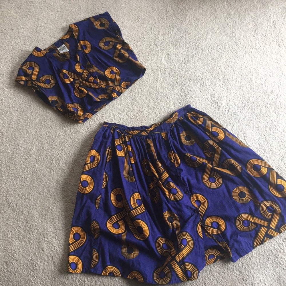 2 piece matching set crop top and midi skirt